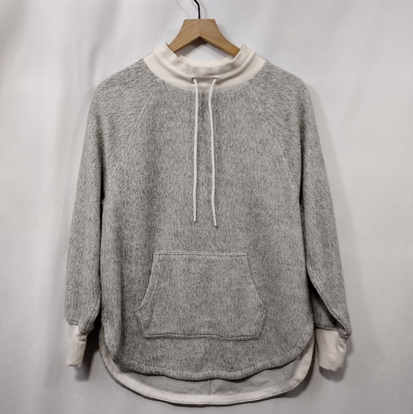 Lou & Grey Tops - Lou & Grey Monk Neck Fuzzy Pullover Jacket Women's XXS Gray Cozy Winter Warm